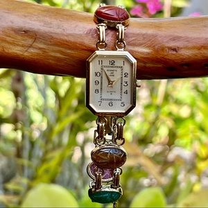 Kenneth Jay Lane KJL Egyptian Revival Scarab Gemstone Women's Wrist Watch